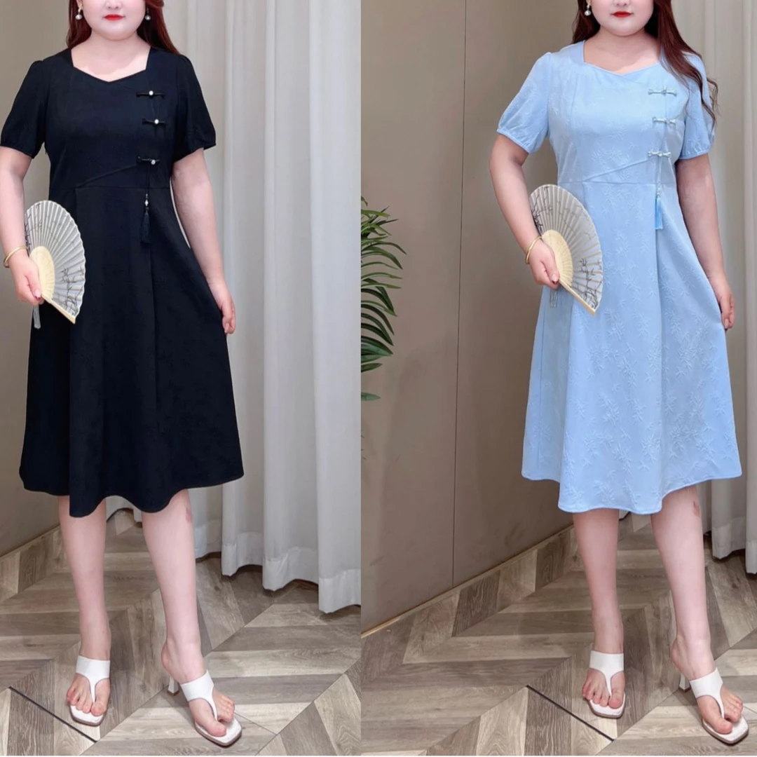 【现货连衣裙】PDM22283夏季新款新中式流苏盘扣气质收腰中长