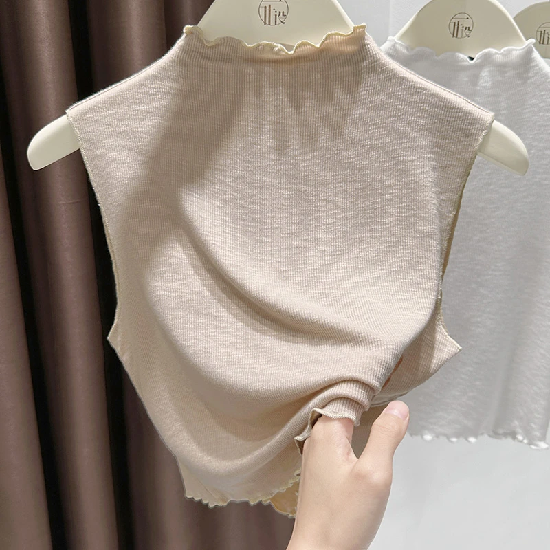 设计感木耳边无袖背心打底衫2025秋冬新款洋气百搭假领子上衣女