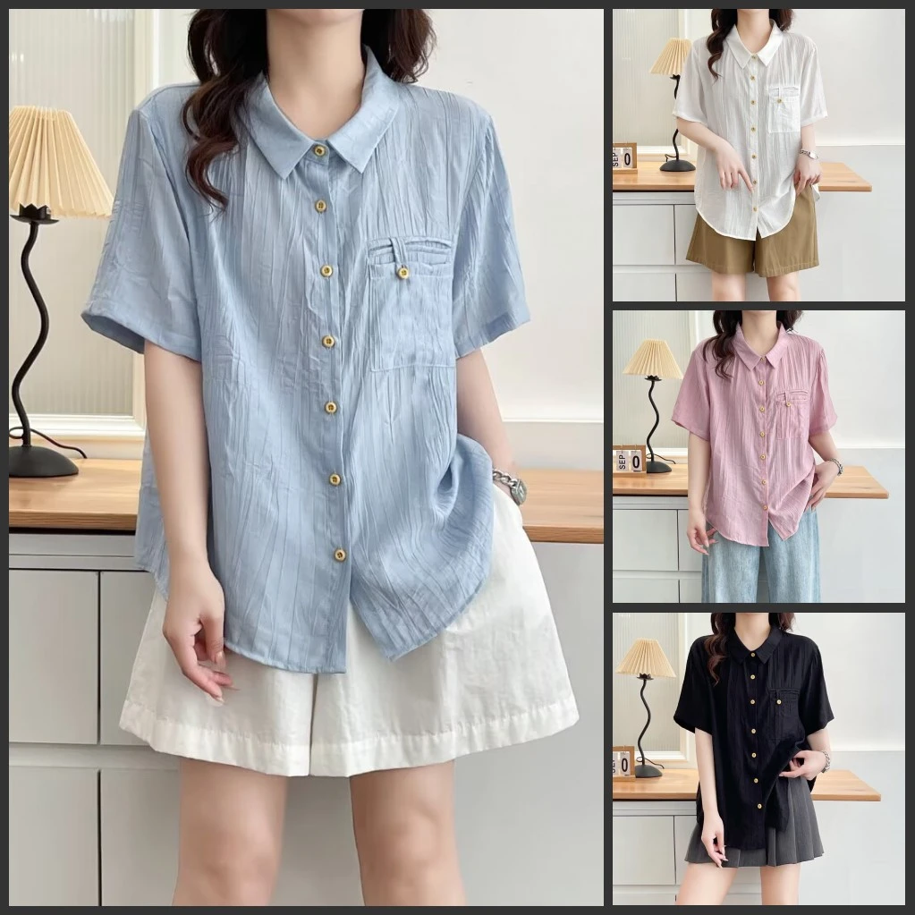 梦冬佳--120-200斤大码女装宽松休闲显瘦遮肉胖mm夏季短袖衬衫
