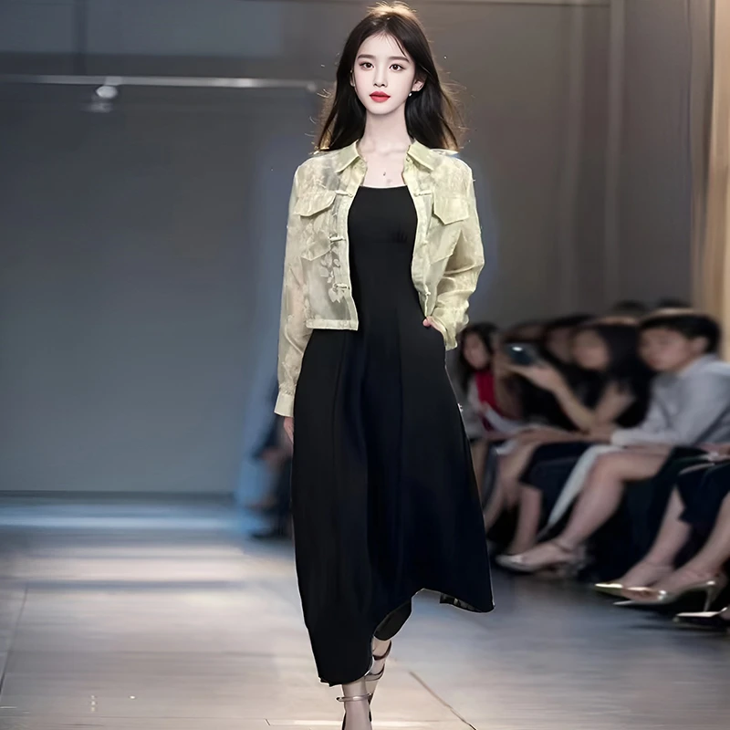 小个子国风套装裙女士2025夏季新款爆款气质衬衫百搭吊带裙两件套