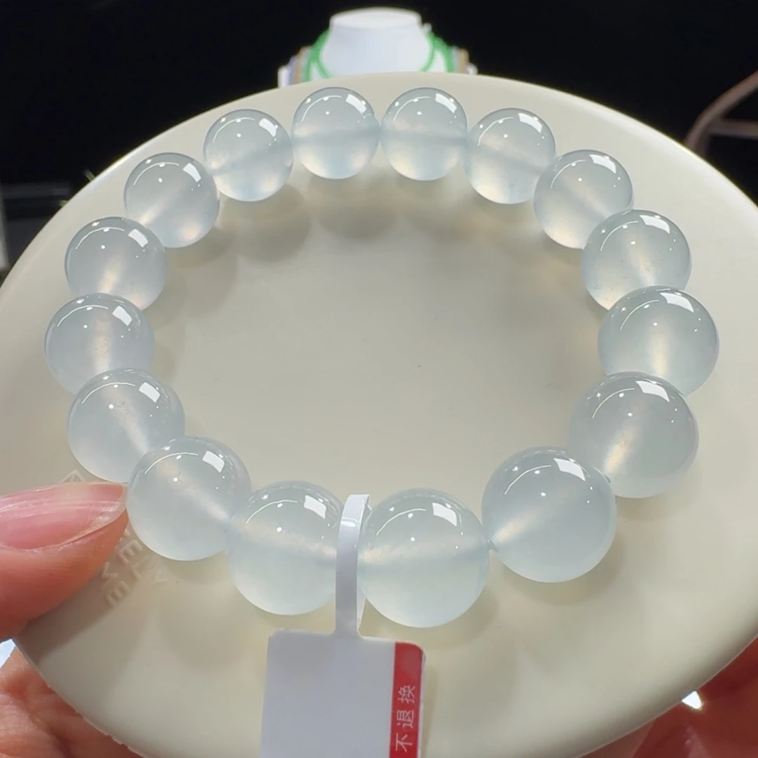 翡翠未镶嵌手链高冰玻淡蓝单圈13mm