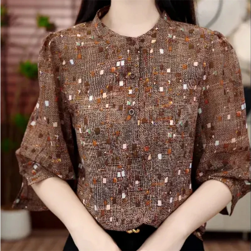 2025新款优雅气质高贵感陆离斑驳定制小衫ZF-S020