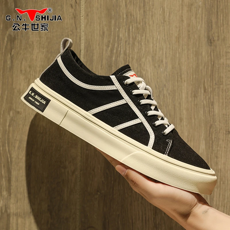 公牛世家夏季新款2025男鞋百搭黑色上班工作布鞋轻便防滑外穿板鞋