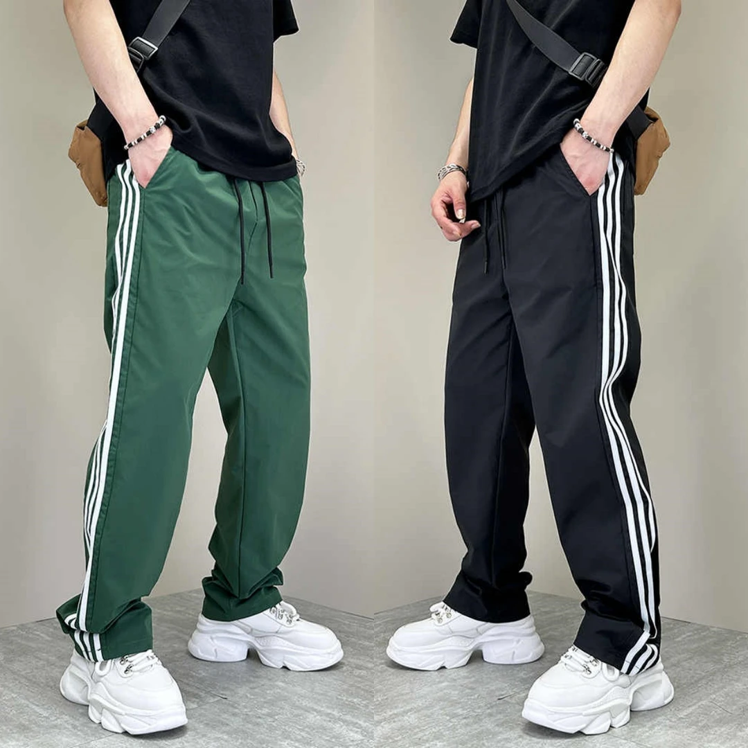 美式条纹休闲裤男春夏新款裤子侧边三条杠宽松直筒运动裤男女同款