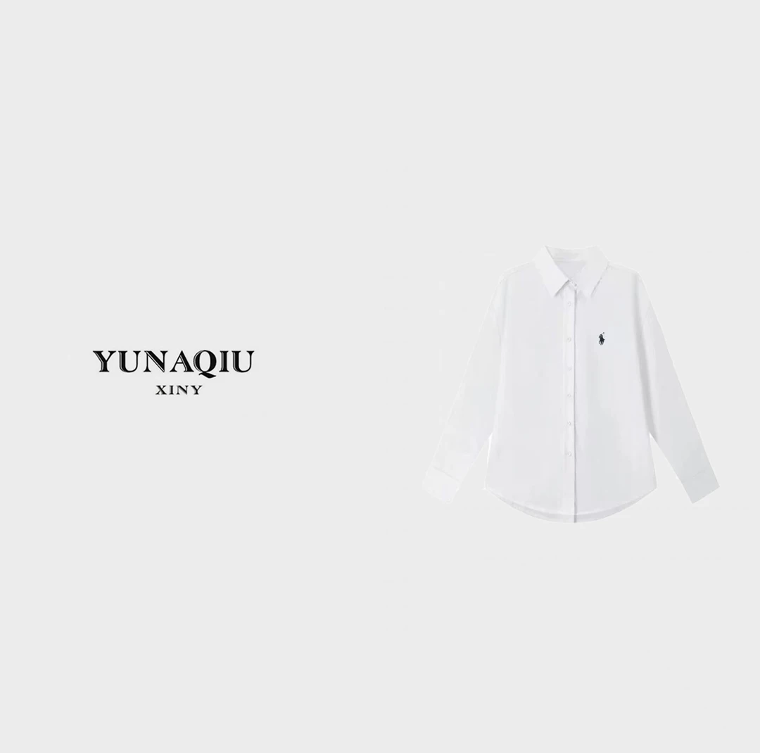 YUNAQIU 纯色刺绣徽标单排扣宽松休闲衬衫外套-9819
