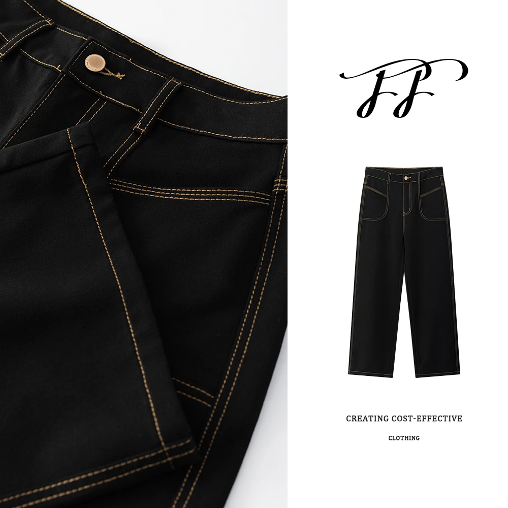 2025新春新款微胖MM定制显瘦高腰宽松窄版直筒牛仔裤 F3026