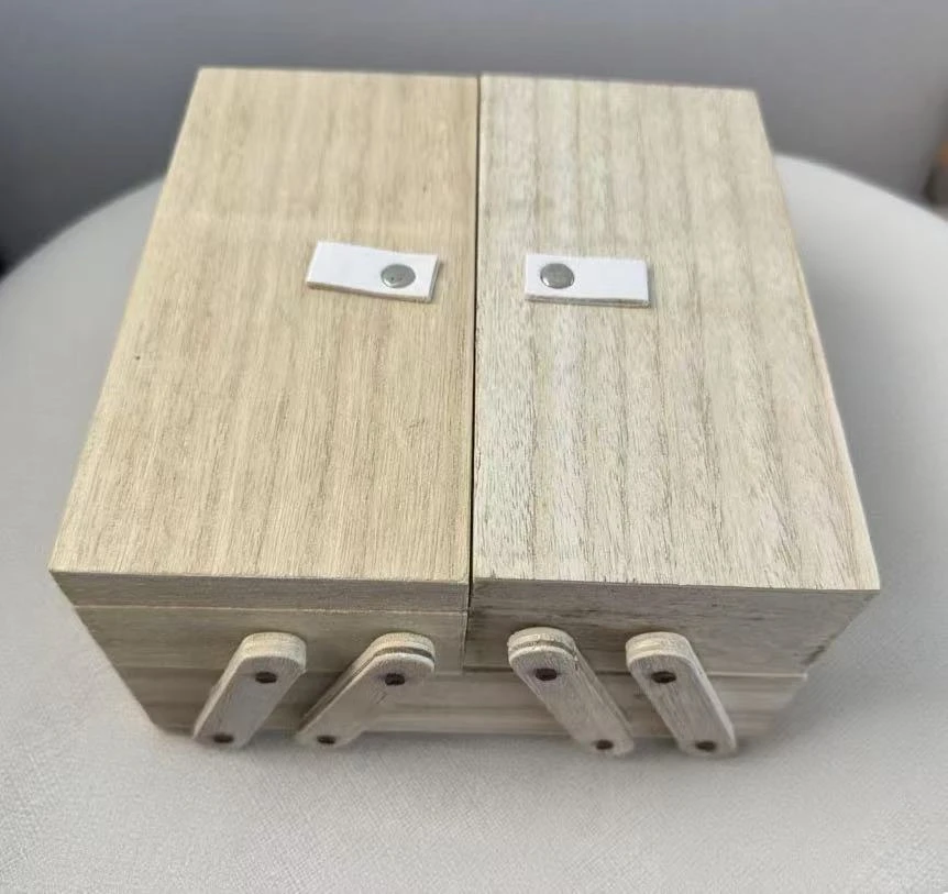 家用多功能实木收纳盒多层可打开时尚创意防尘