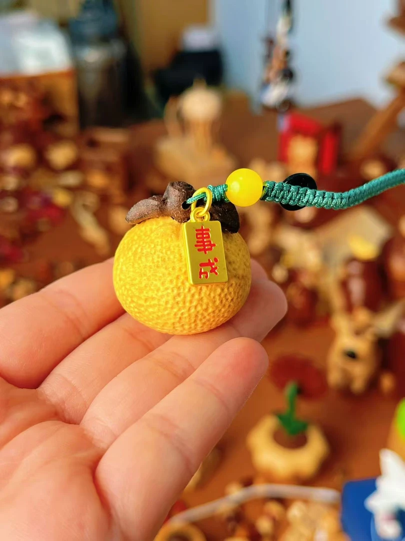 心想事成橙子汽车钥匙扣挂件包包吊坠挂绳男女创意挂饰品