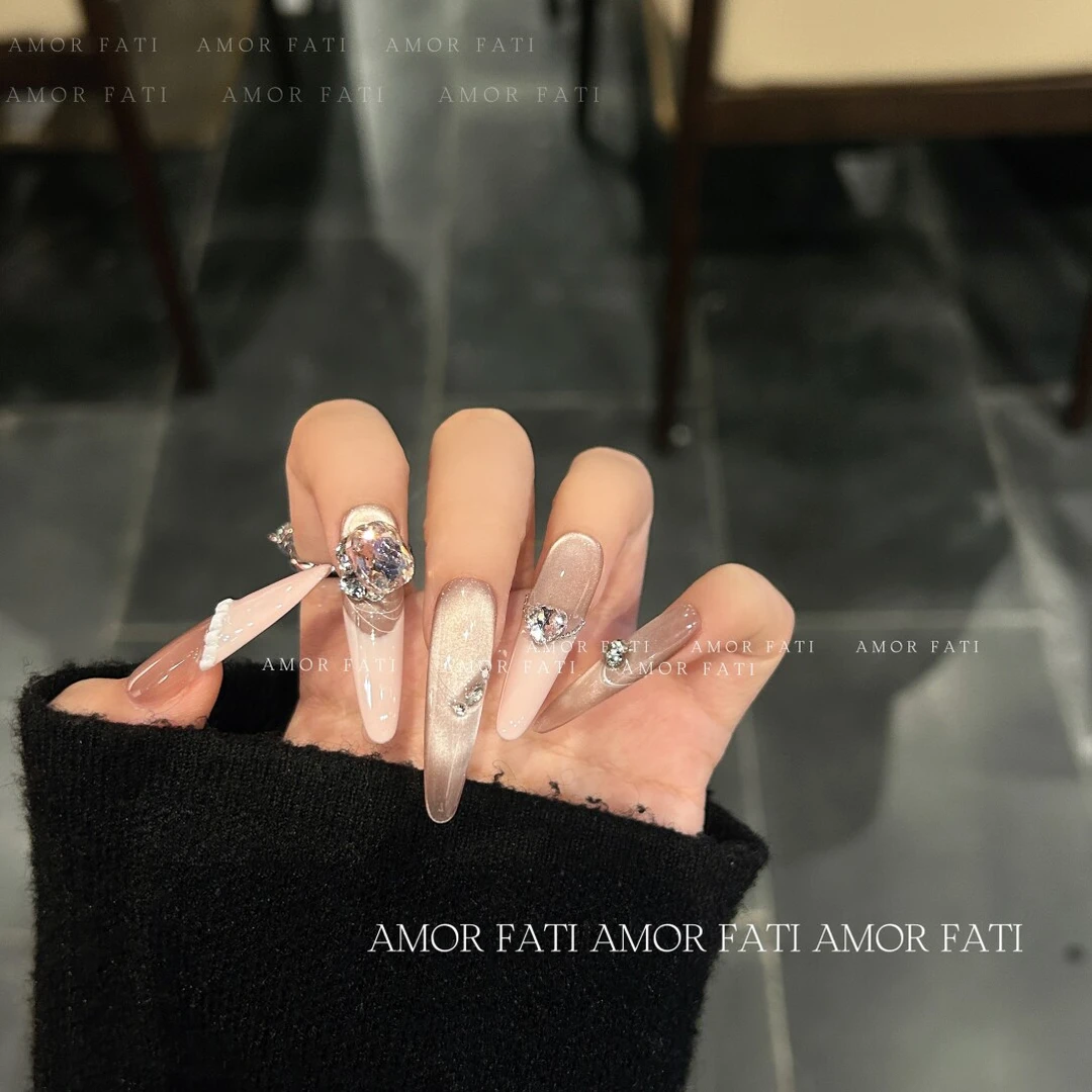 手工原创【慕莉】少女心纯欲感皮粉法式公主风纯手工穿戴甲高级感