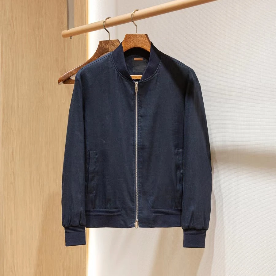 Z*高奢25款定制亚麻混纺男士休闲百搭时尚飞行员夹克外套2306