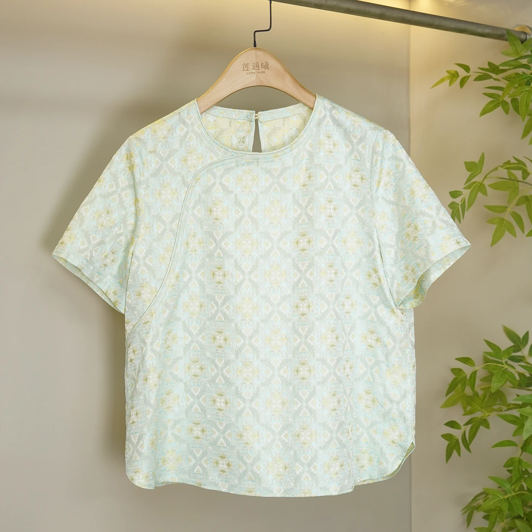 桑蚕丝提花圆领短袖新中式国风女装XYLYX250347