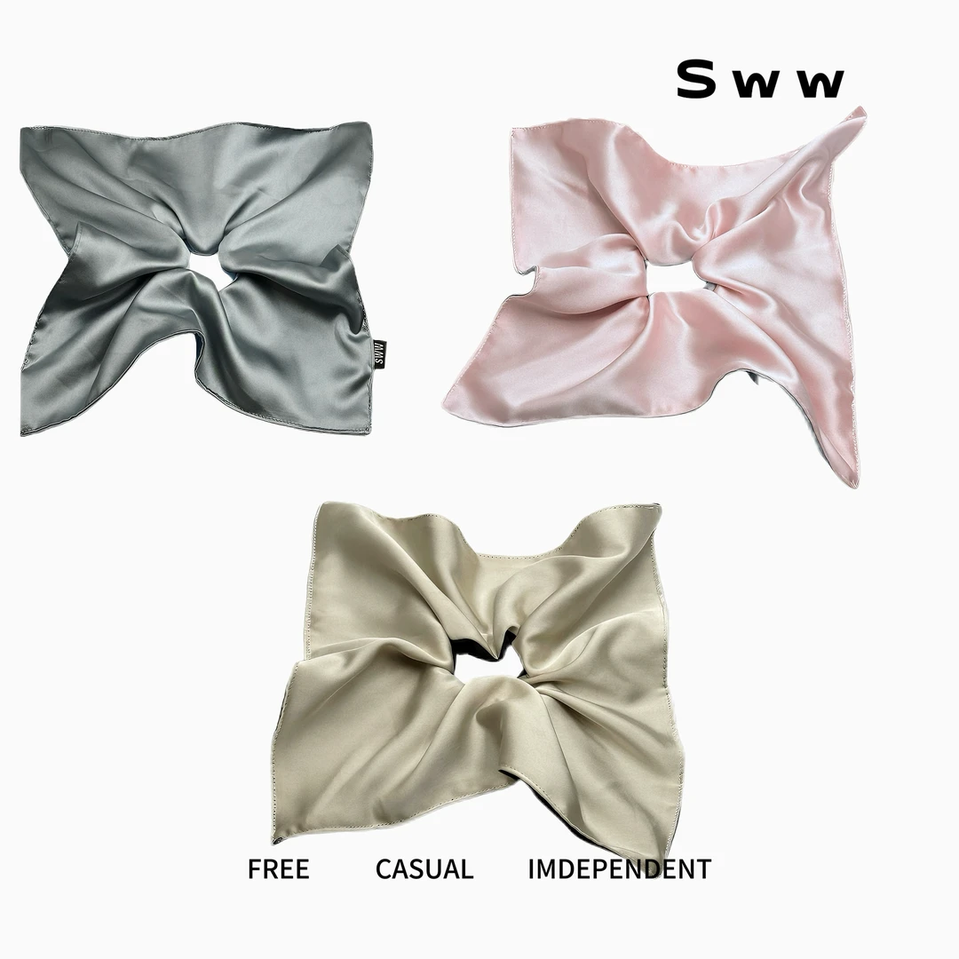 SWW高级感缎光超大方形方巾发圈气质百搭法式发饰大肠发圈