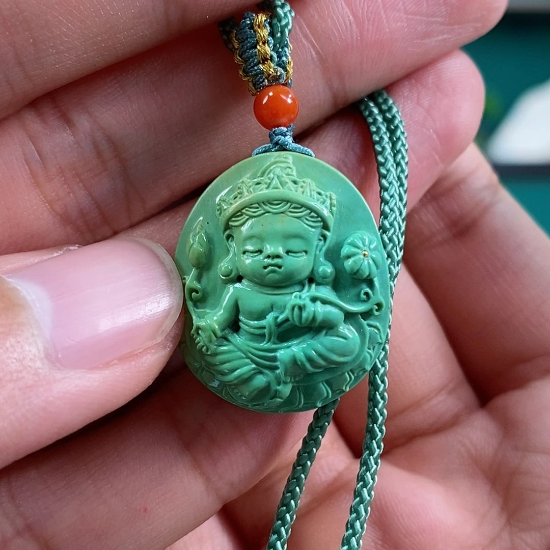 绿松石珠宝奇石未镶嵌绿度母吊坠