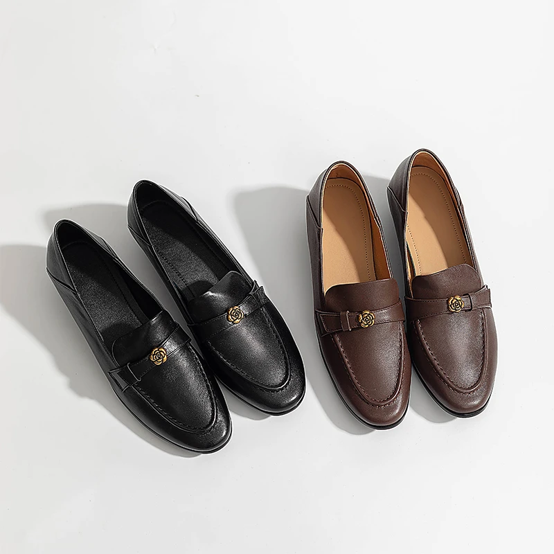 2026春季百搭粗跟复古真皮英伦风黑色舒适鞋乐福鞋时尚休闲真皮