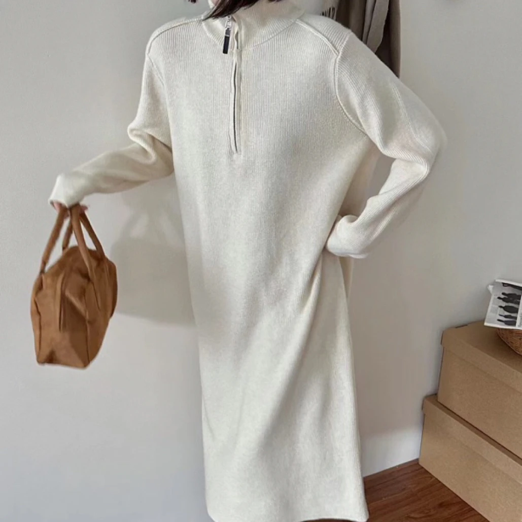 6685宽松腰拉链常规款大码连衣裙通勤风长袖