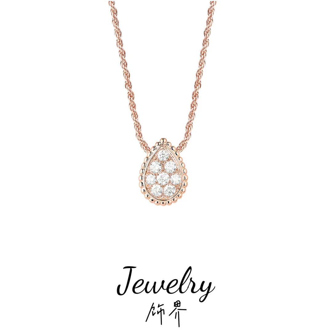 合金项链 金色水滴镀k镶钻项链饰品精致小众设计锁骨链