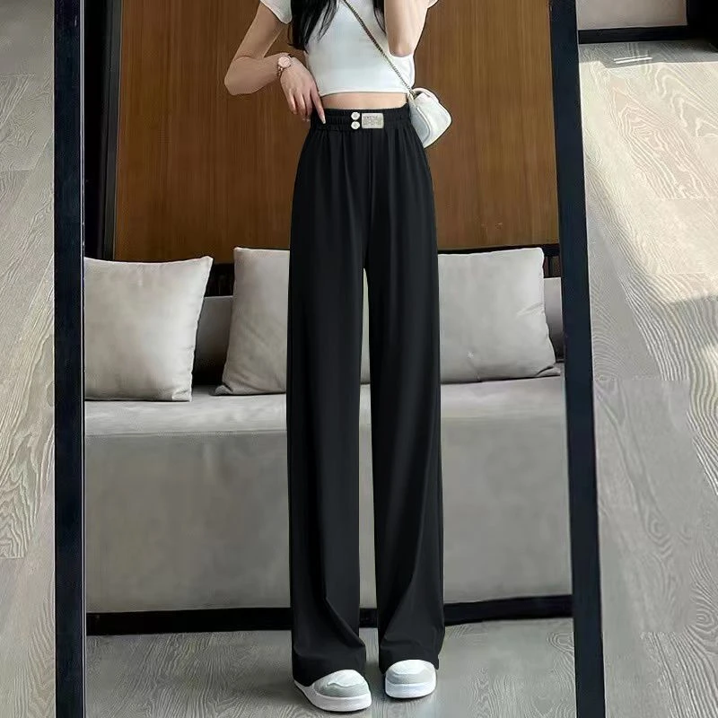 冰丝窄版阔腿裤女夏季直筒裤子显瘦垂感拖地裤薄款宽松高腰休闲裤