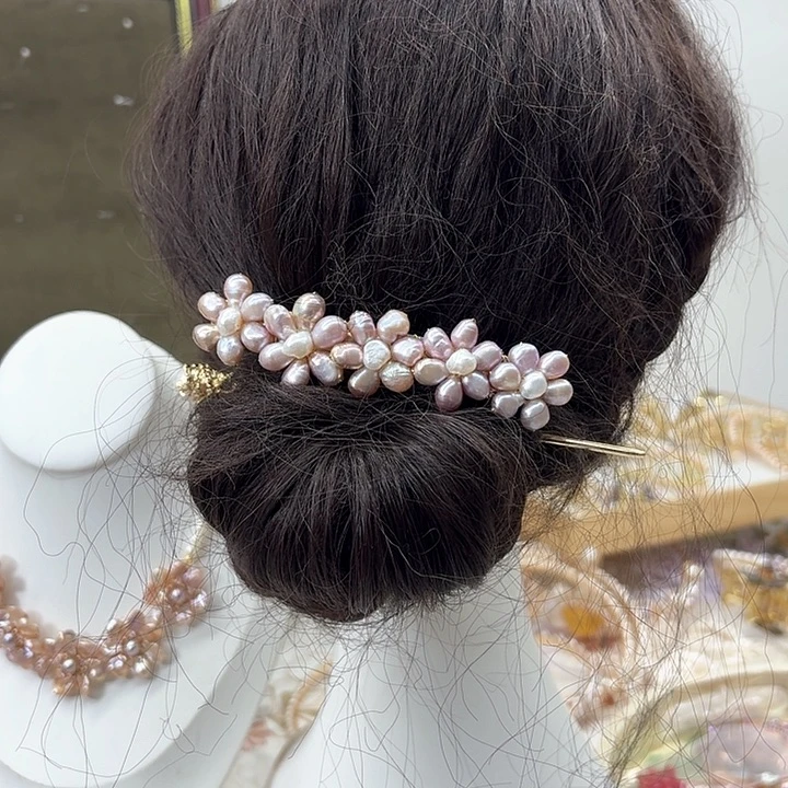 淡水珍珠发饰银S925镶嵌