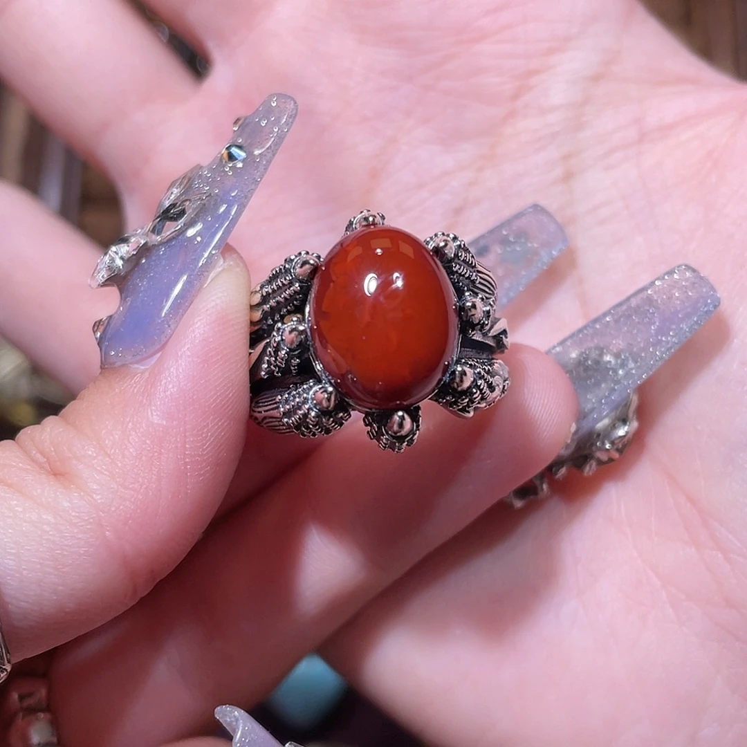 狐****南红玛瑙银S925镶嵌戒指