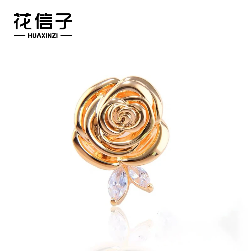 铜合成锆石胸针 5677 金色小玫瑰 简约素款领针防走光针毛衣胸花