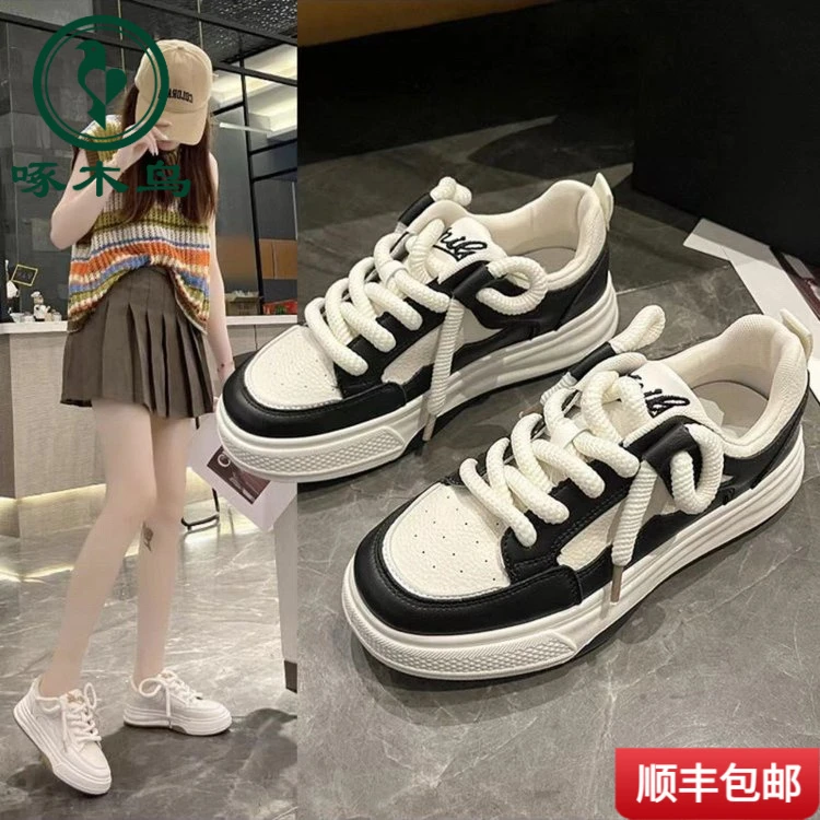 啄木鸟新款透气爆款平底学生2025春轻便厚底板鞋显瘦休闲运动小白