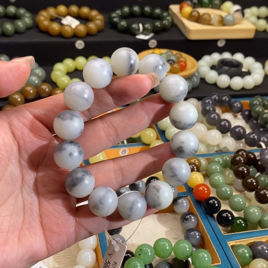 和田玉手链 16MM未镶嵌暗**迷青花