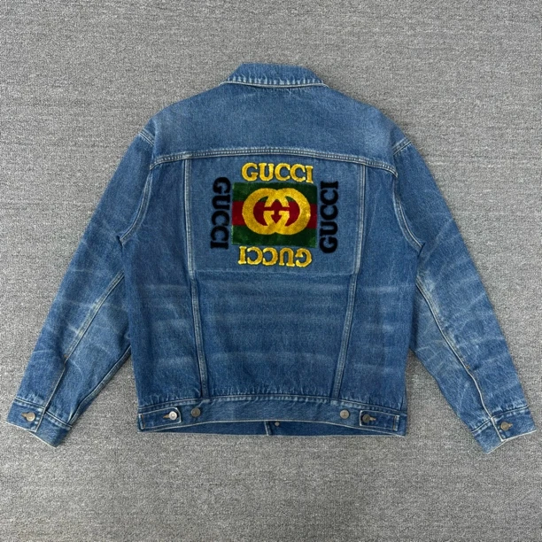 99新 GUCCI/古驰 植绒方块牛仔外套/46码/M6355