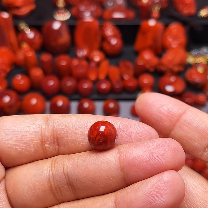 南红玛瑙未镶嵌配饰火焰纹妖花圆珠11mm
