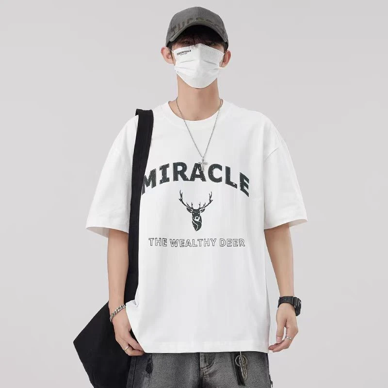 美式潮牌新款重磅印花短袖宽松T恤休闲男生纯棉体恤夏季上衣半袖