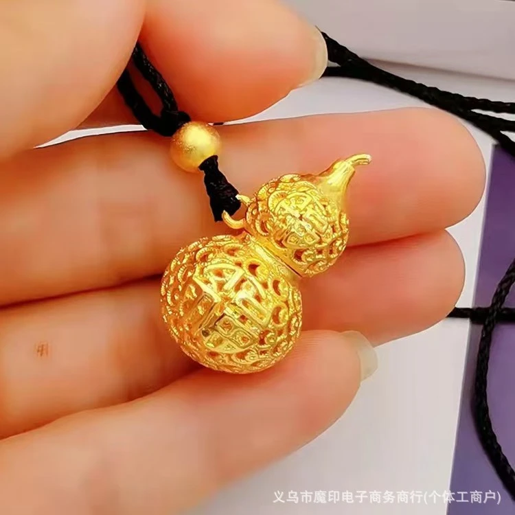 锌合金亚克力吊坠 钟表配饰福禄双全福字金葫芦吊坠黄铜镀金镂空