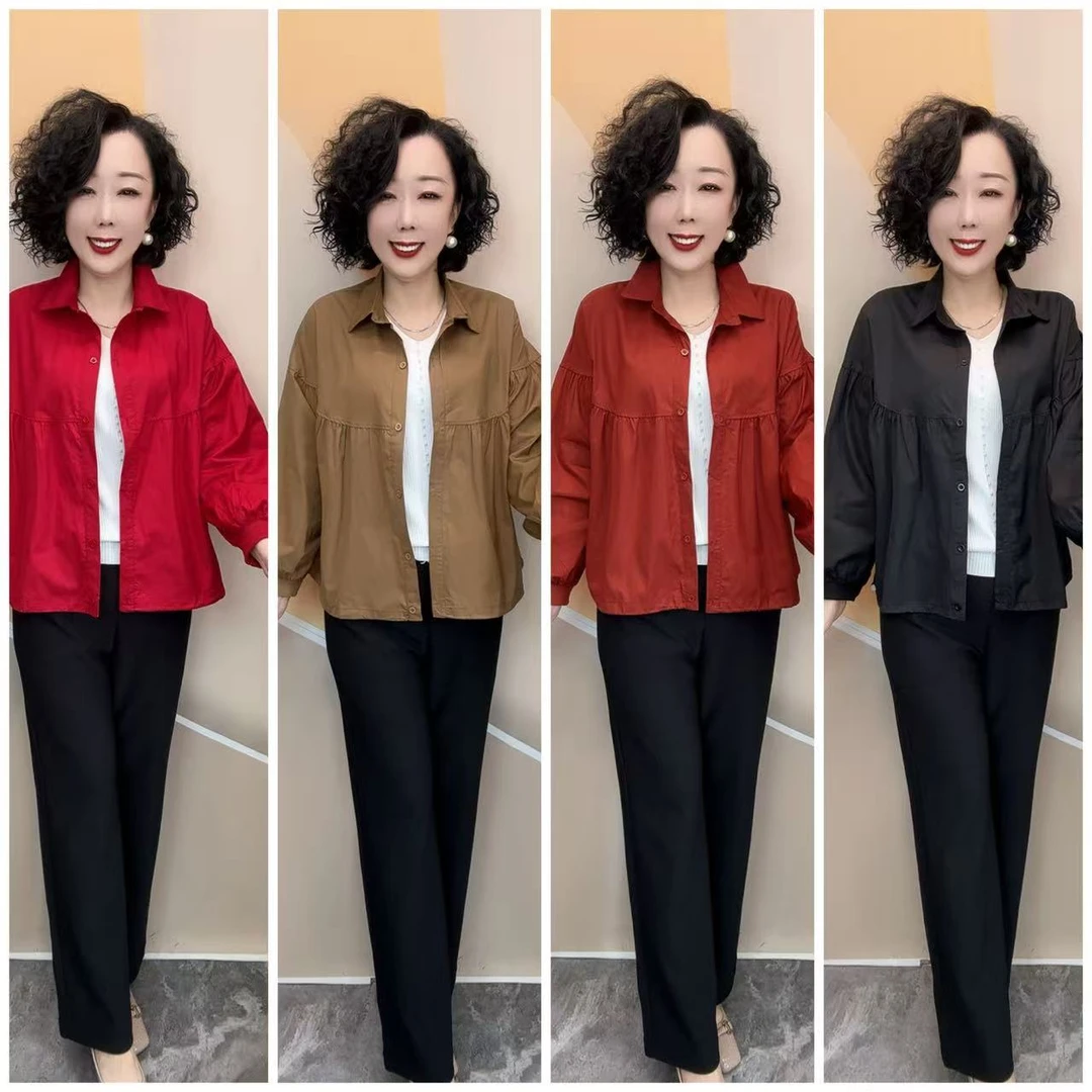 早秋新款中老年纯色薄款宽松大码洋气薄外套，64衣长