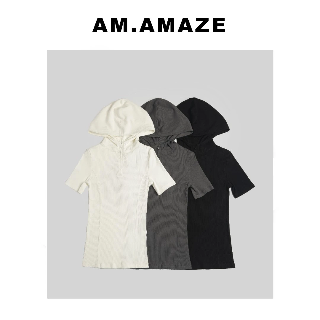 AM.AMAZE 时尚连帽纯色T恤 23X4002