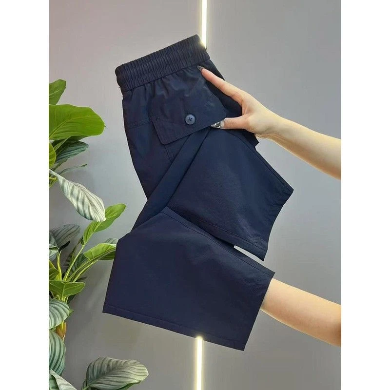 大码女装2025夏季高腰冰丝速干直筒休闲裤胖mm宽松显瘦九分哈伦裤