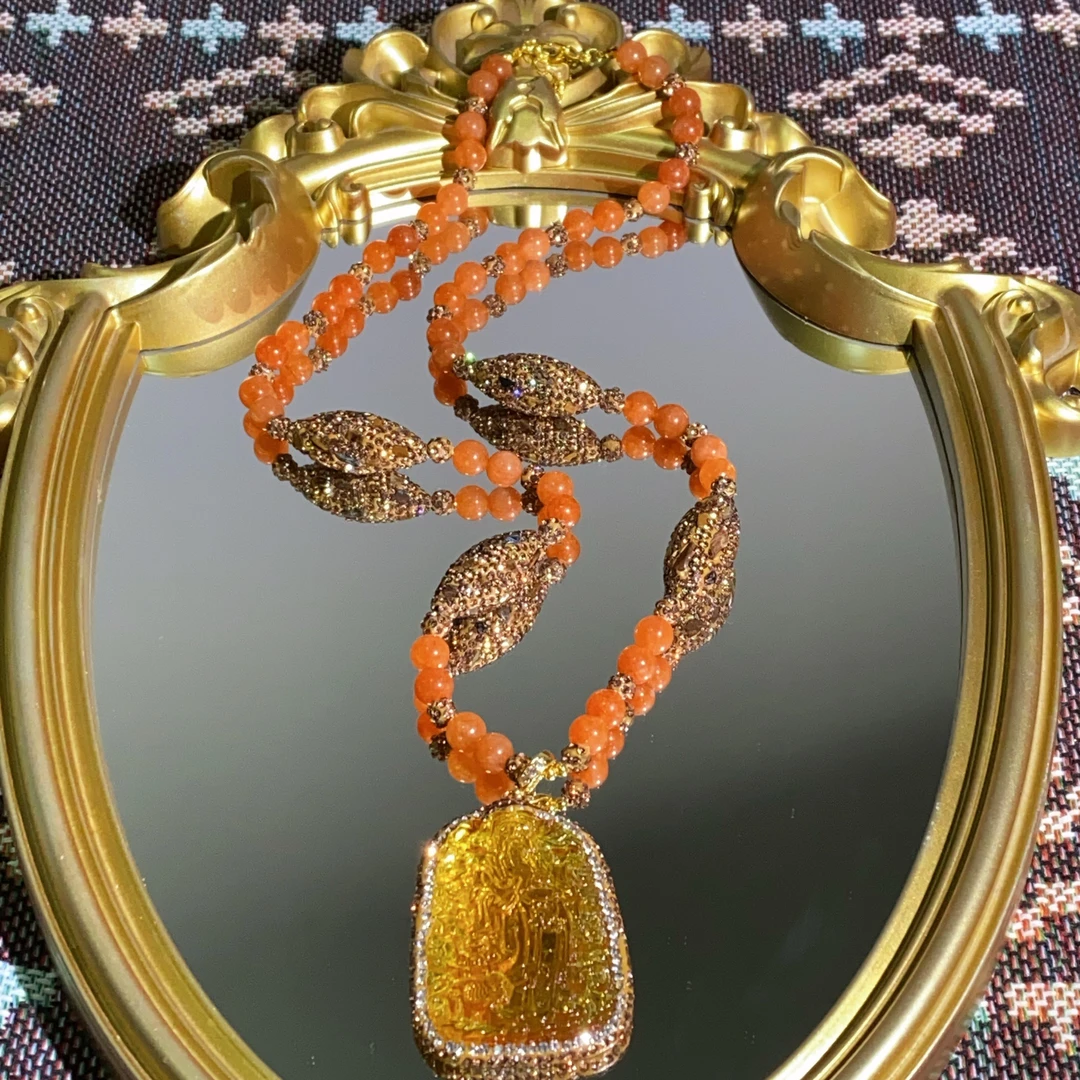 铜合金合成锆石项链 TTSD 黄色财神时尚百搭款项链毛衣链2272