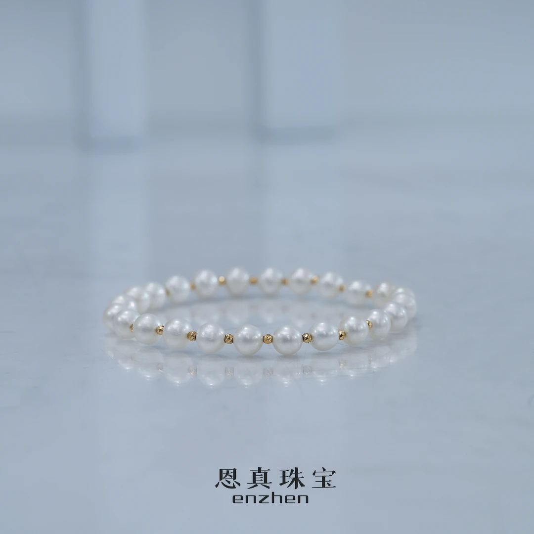 璀璨星河 18k强光无核淡水珍珠年轻时尚款气质弹力手链6-6.5mm