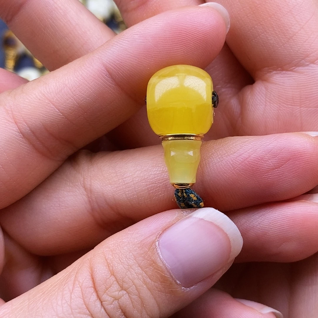 琥珀18K金镶嵌裸石12.6mm 蜜蜡金腰带三通