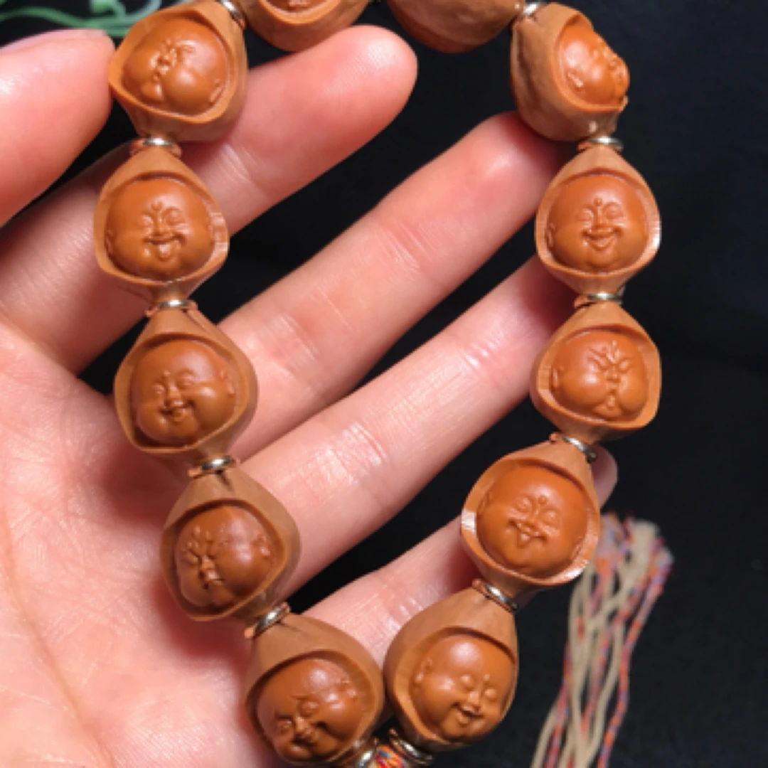 橄榄核雕铁核原皮人生百态手串尺寸1.45*1.7cm老铁核淘气笑佛男女