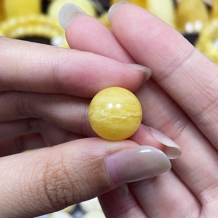 琥珀未镶嵌裸石14mm虎皮圆珠瑕 473