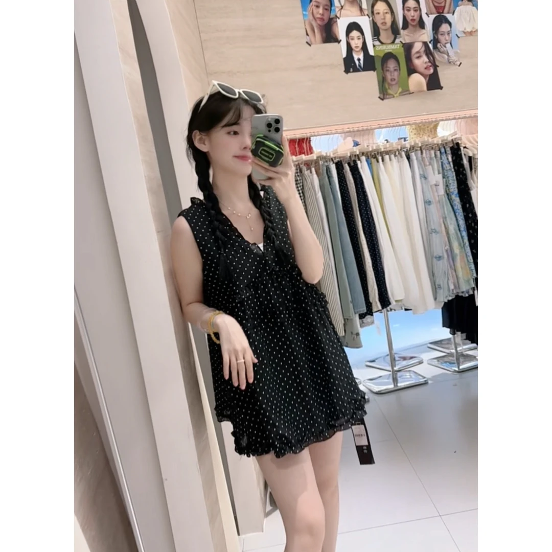 3580韩系宽松点点无袖上衣