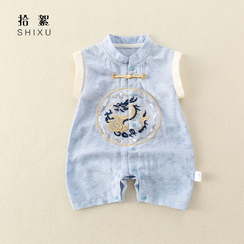 宝宝百天衣服中国风婴儿唐装夏季薄款汉服连体衣夏季周岁礼服哈衣