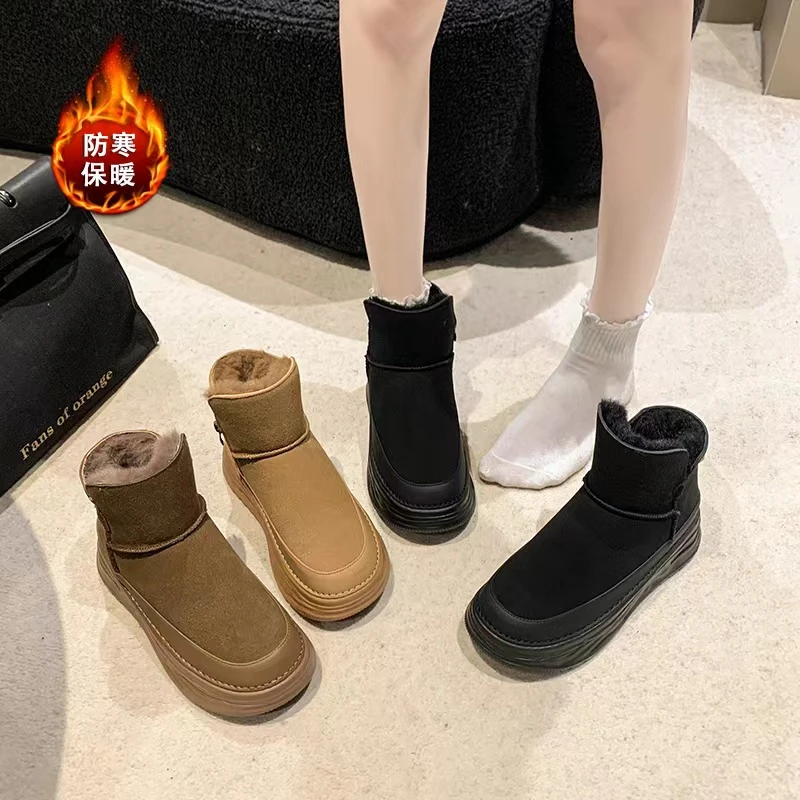 X24606 【上新】冬季加绒加厚底防滑雪地棉鞋百搭保暖低帮雪地靴3D