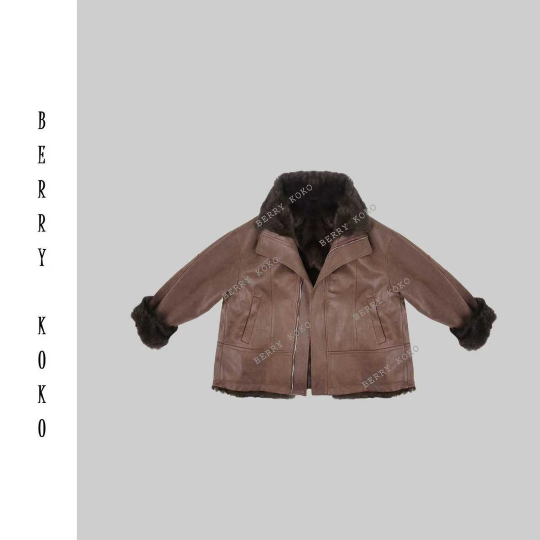 【MISSKO】秋冬皮毛一体休闲复古擦色蛋白皮气质外套（高品质）W83