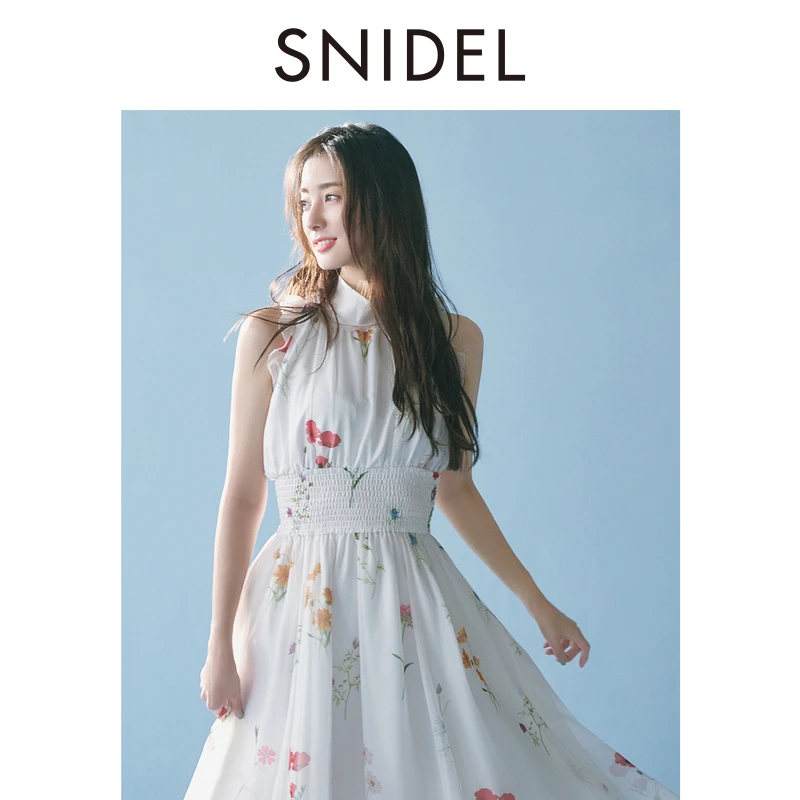 SNIDEL2025春夏新品优雅蝴蝶结系带荷叶边无袖连衣裙SWFO252071