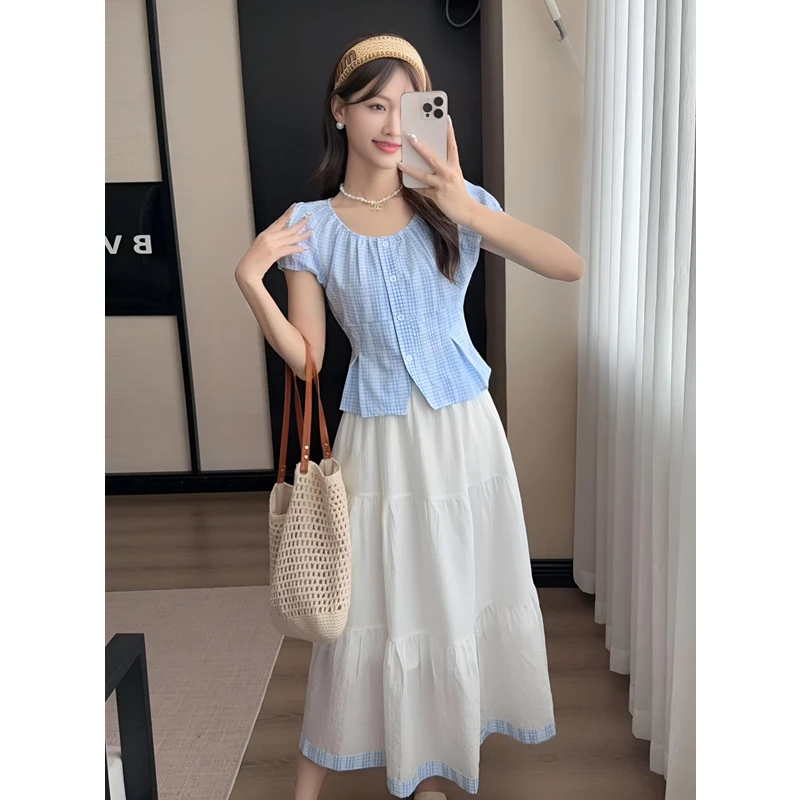 ASY/夏季新款2025时尚套装【小个子】清新格子套裙