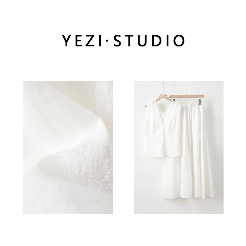 套装【云朵芭蕾】南法度假V领蕾丝拼接马甲半裙25115044（33054