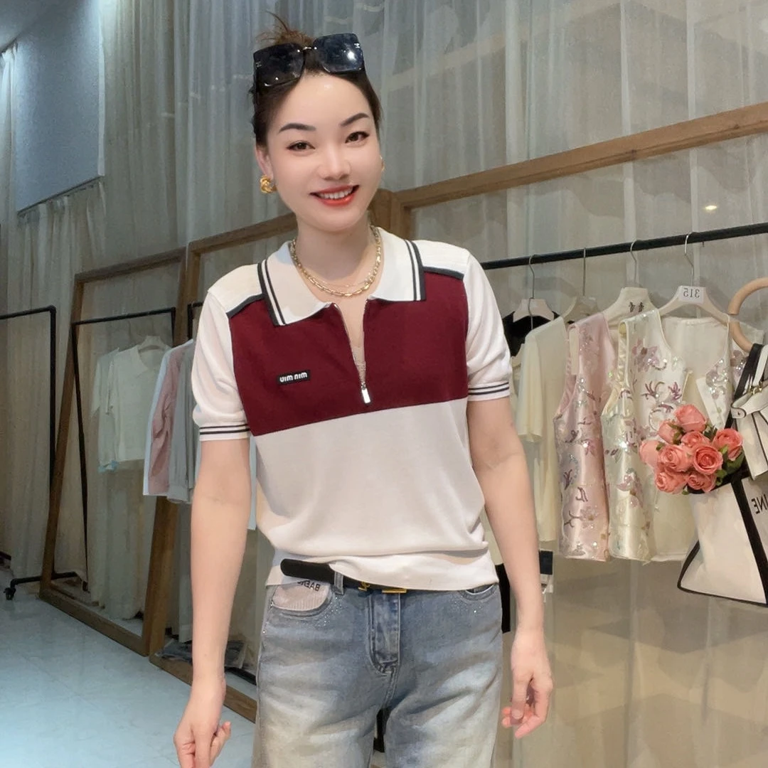 香煜Polo领半开胸气质女士针织衫短袖时尚夏季       2231