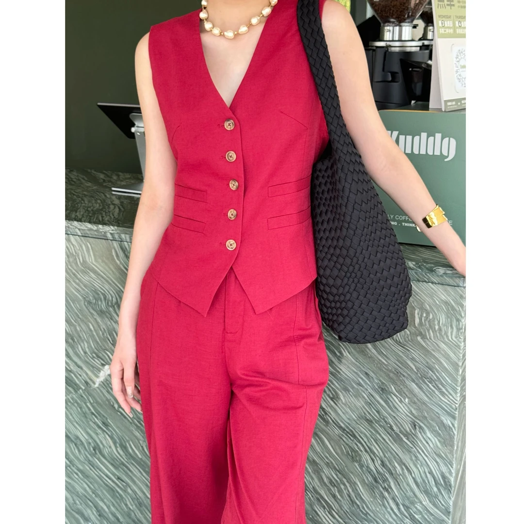 【旅行日记】复古高级感套装休闲穿搭轻奢马甲阔腿裤两件套