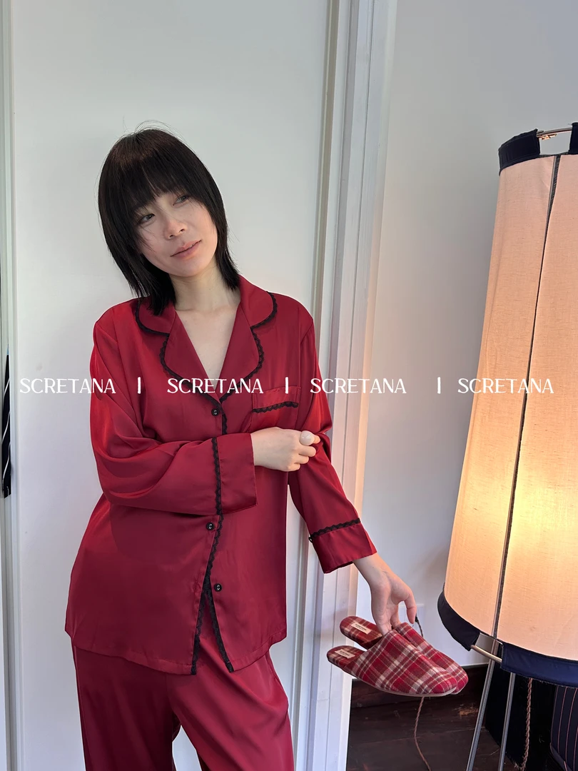 SCRETANA/安娜的秘密桑姿长袖睡衣丝感休闲法式经典春秋家居服