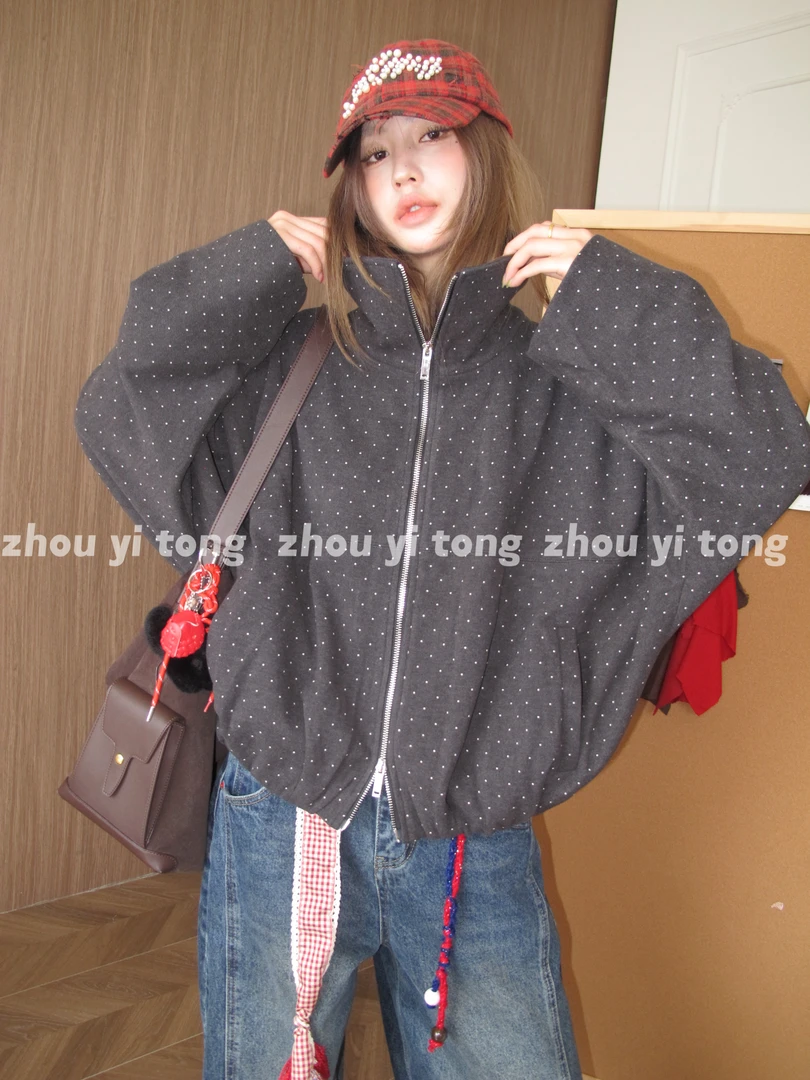 【波点主义】秋冬复古小众设计立领双拉链波点外套  ZYT80539