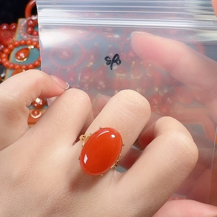 南红玛瑙银S925镶嵌戒指